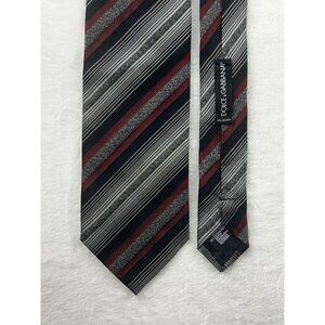 NWOT Dolce & Gabbana Black Red Gray Stripe Thick Silk & Cotton Tie 3 3/4 x 59